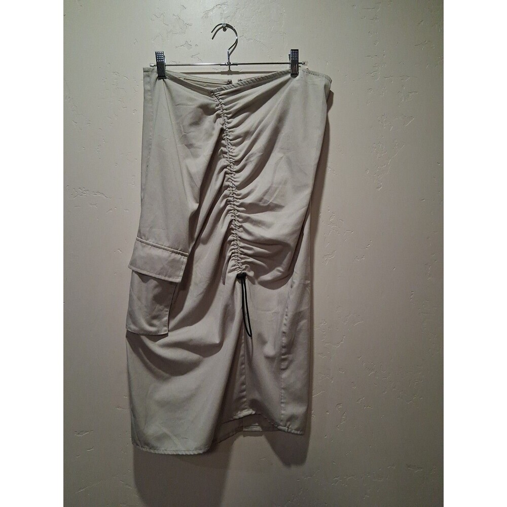 Motel Enore Wmn's Size S Beige Cargo Utility Ruched Midi Skirt Grunge Minimalist